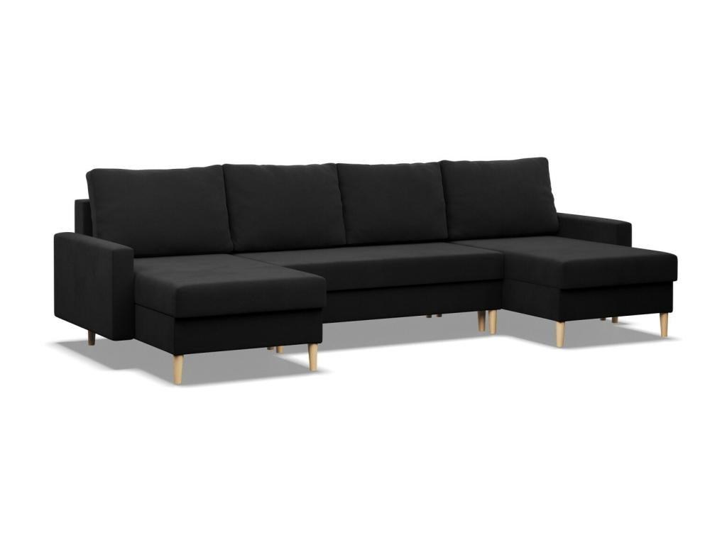 U-shaped corner sofa with sleeping function. Reversible cushion. Mobenze Black JQZF62242