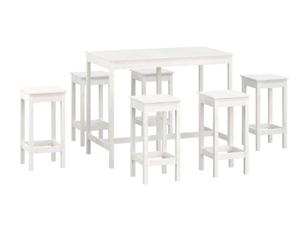 7-piece bar set, white, solid pine wood, NMOO09814