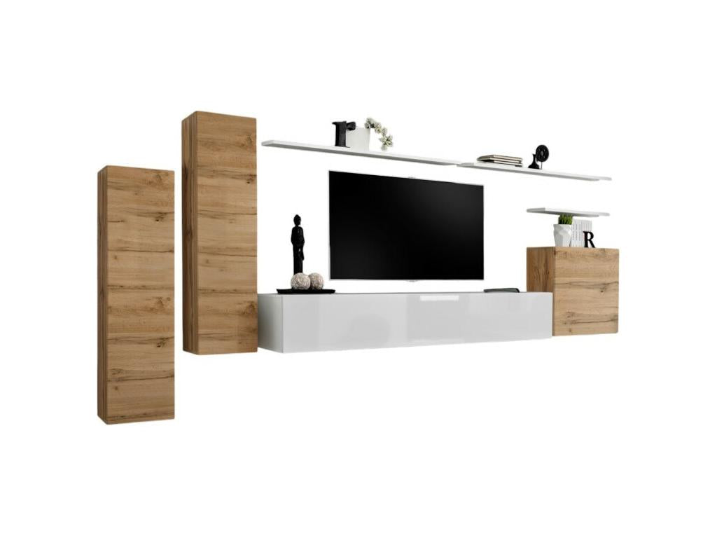 Mobenze I living room furniture set in oak and glossy white. PPMG78323