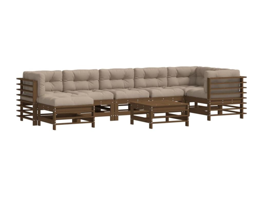 8-piece garden furniture set with honey brown cushions, solid Mobenze FBWK91735