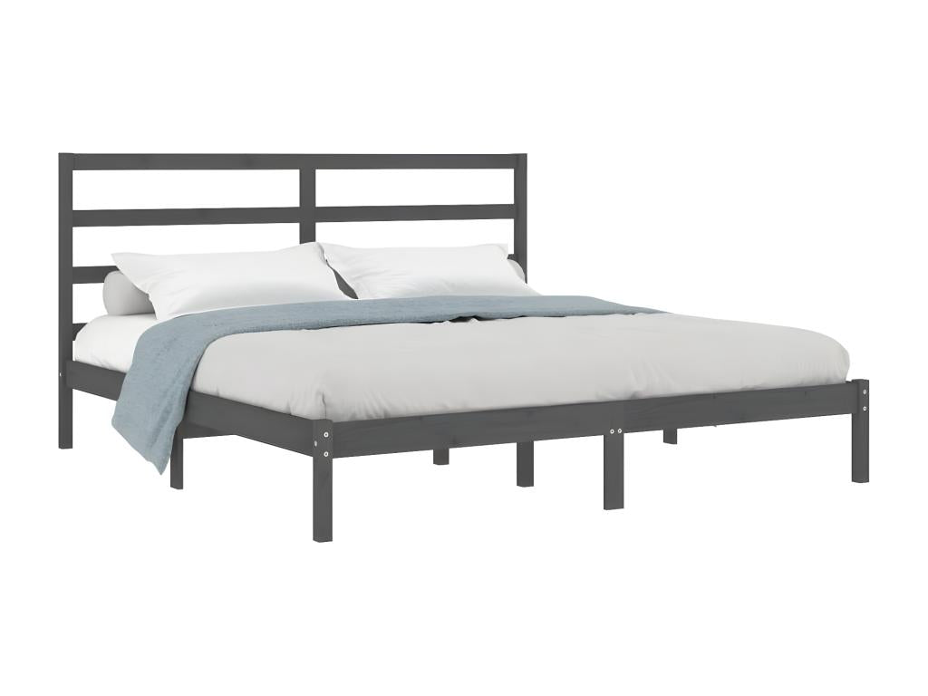 Bed frame without mattress, grey, 200x200 cm, solid pine, Mobenze, UBOX60352