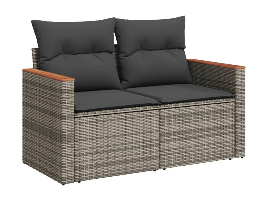 7-piece garden furniture set with cushions, grey woven resin UHTC94702