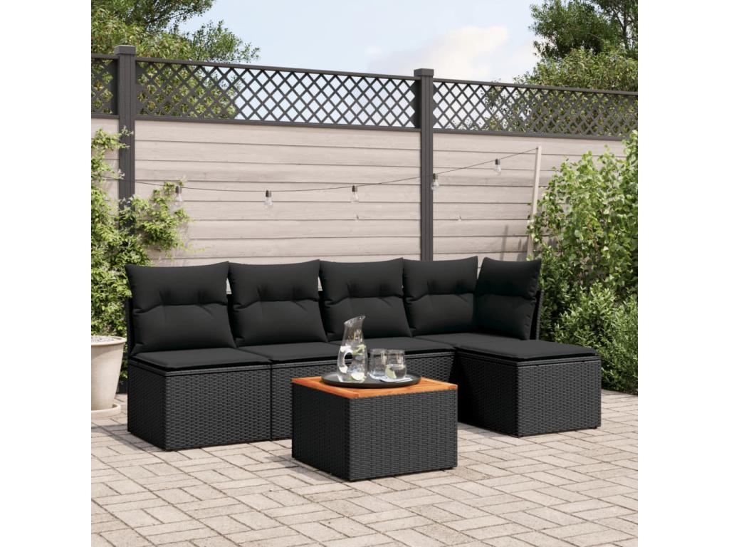 6-piece garden furniture set with cushions, black resin wicker UZFT33003