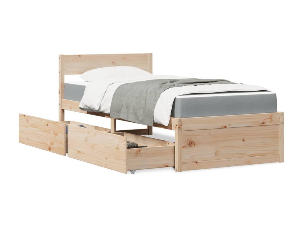 Bed with drawers and mattress 90x200 cm Mobenze solid pine EVPE82439