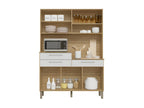 Kitchen Buffet with 6 Doors, 3 Drawers, and 9 Shelves, White Oak, W 138.5 x D 195 x H 38.8 cm VEAB17437