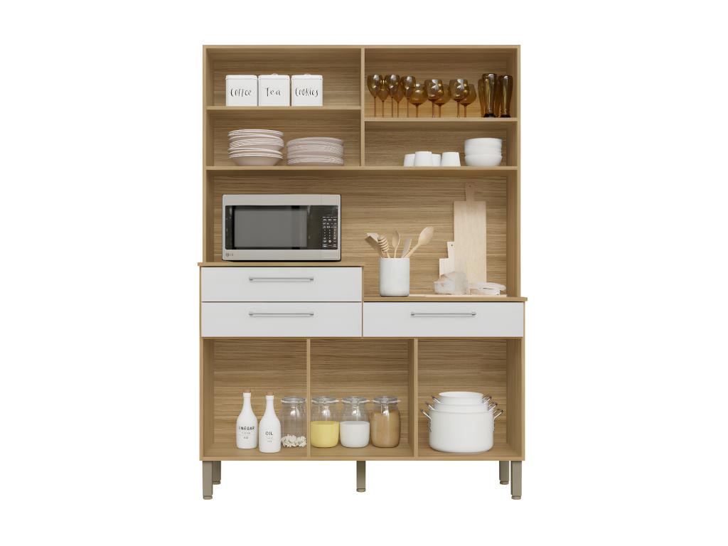 Kitchen Buffet with 6 Doors, 3 Drawers, and 9 Shelves, White Oak, W 138.5 x D 195 x H 38.8 cm VEAB17437
