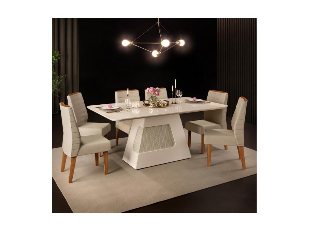 Dining Table for 6 People, Rectangular, White/Ecru, 180x80x90 cm, XLTE24904