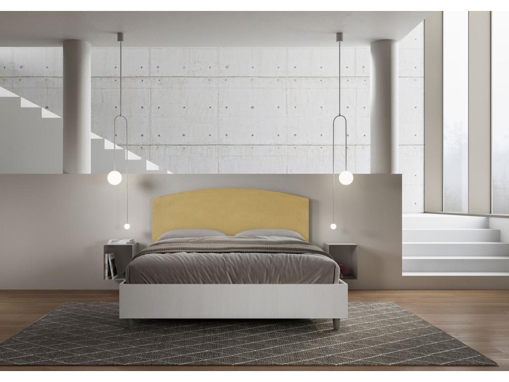 160x200 storage bed with white ash frame and ochre microfiber headboard (Mobenze EOLN41254)