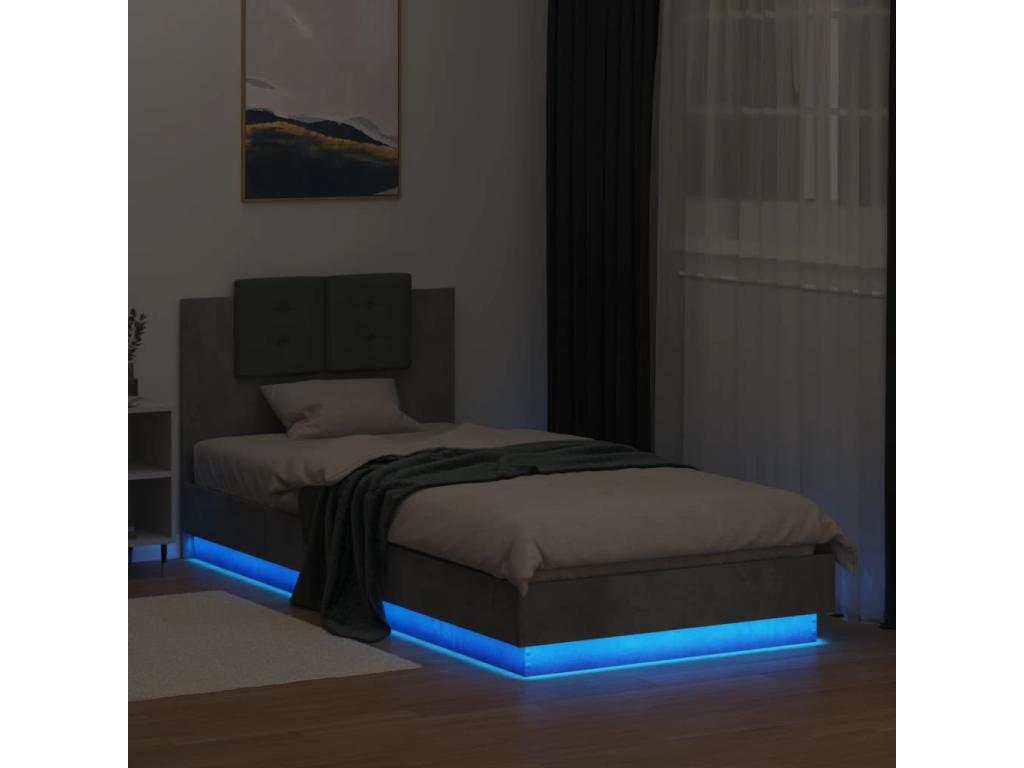Bed frame, headboard and LED lighting, concrete grey, 90x200 cm DCWV16283