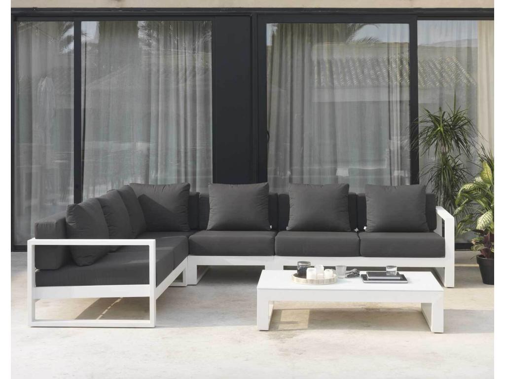 White aluminum sofa with left arm and black cushions XVRO37547