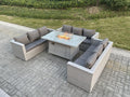 Rattan garden furniture set, gas fire pit table and sofa, light grey GIVL55750