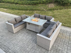 Rattan garden furniture set, gas fire pit table and sofa, light grey GIVL55750