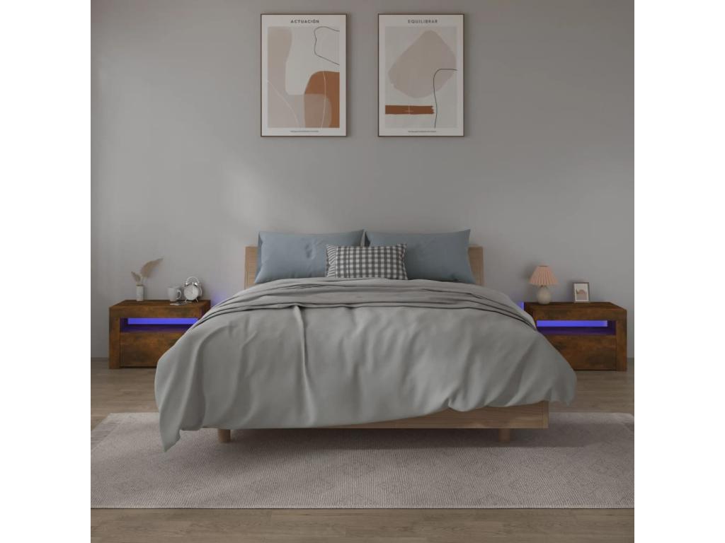 2-piece bedside tables with LED lighting, smoked oak finish, 60x35x40 cm KMMK07566