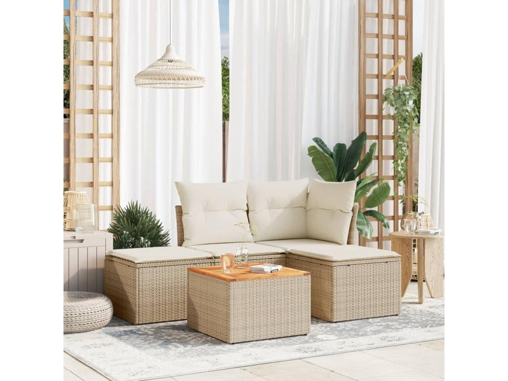 5-piece garden furniture set with cushions, beige woven resin YXXG59083