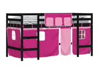 Children's loft bed and pink curtains 90x190 Mobenze solid pine LBXR30755