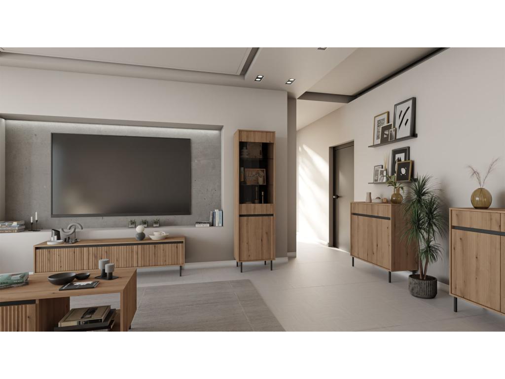 TV stand with 3 drawers and black legs - 179 cm - Mobenze oak ITGC53780