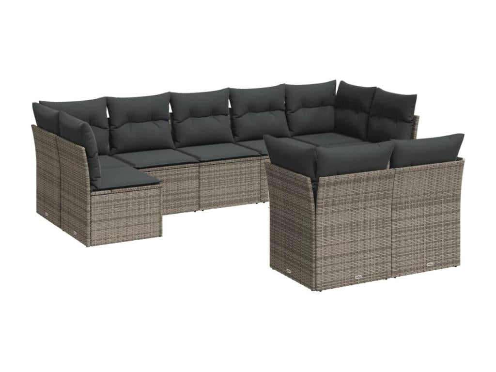 9-piece garden furniture set with grey resin wicker cushions GLTY55035
