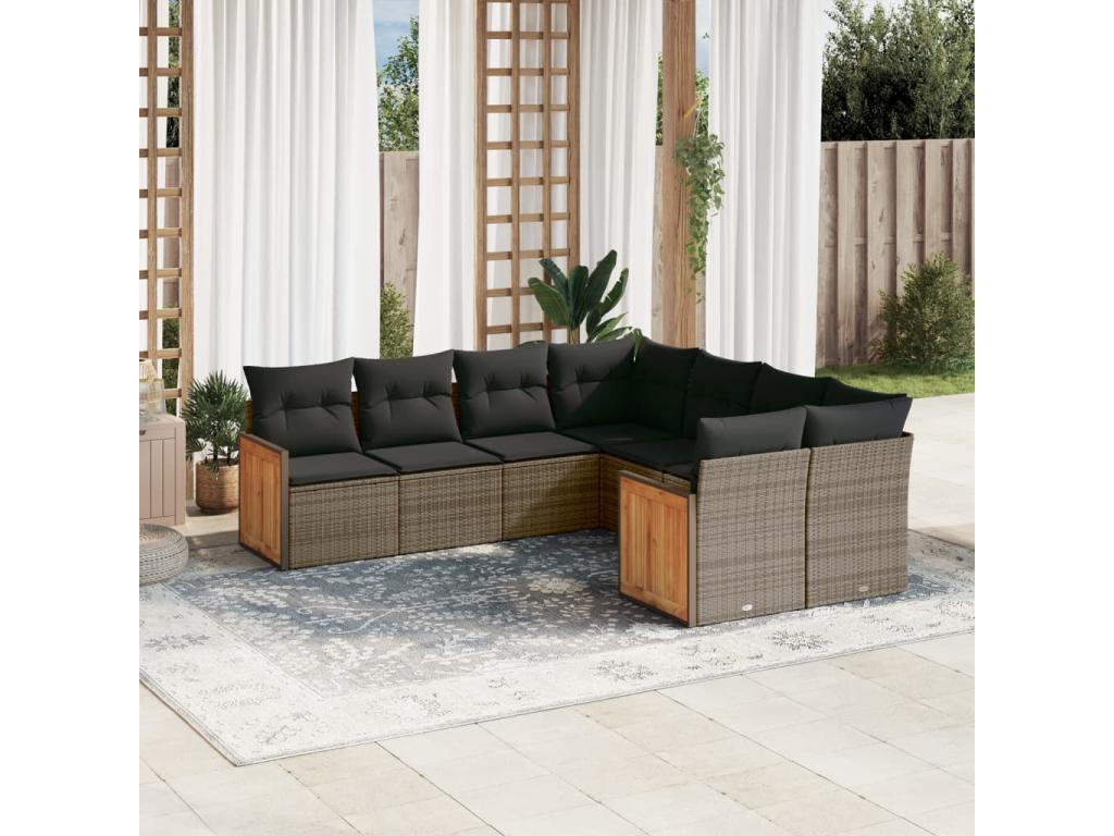 8-piece garden furniture set with grey resin wicker cushions NYMC22342