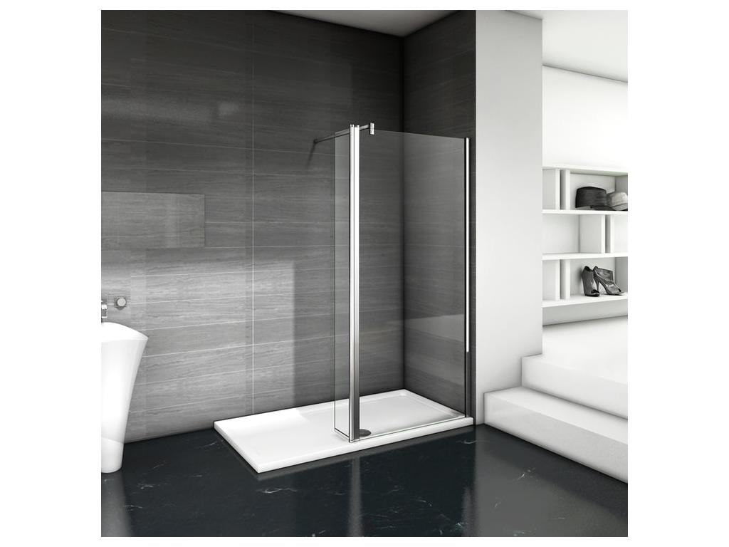 Walk-in shower screen 50 x 40 x 200 cm with pivoting return panel - 8 mm tempered glass - With 140 cm square support bar YOUY71302