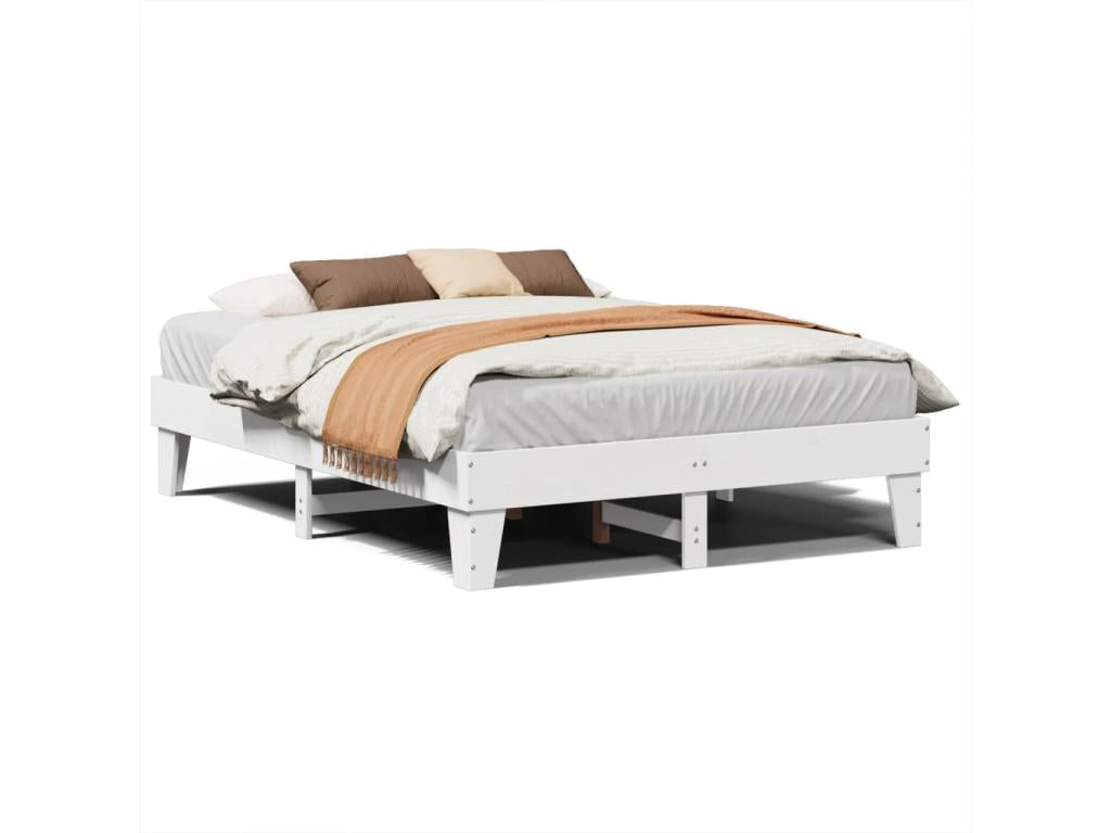 Bed frame without white mattress 140x200 cm solid pine wood ZEOX84418