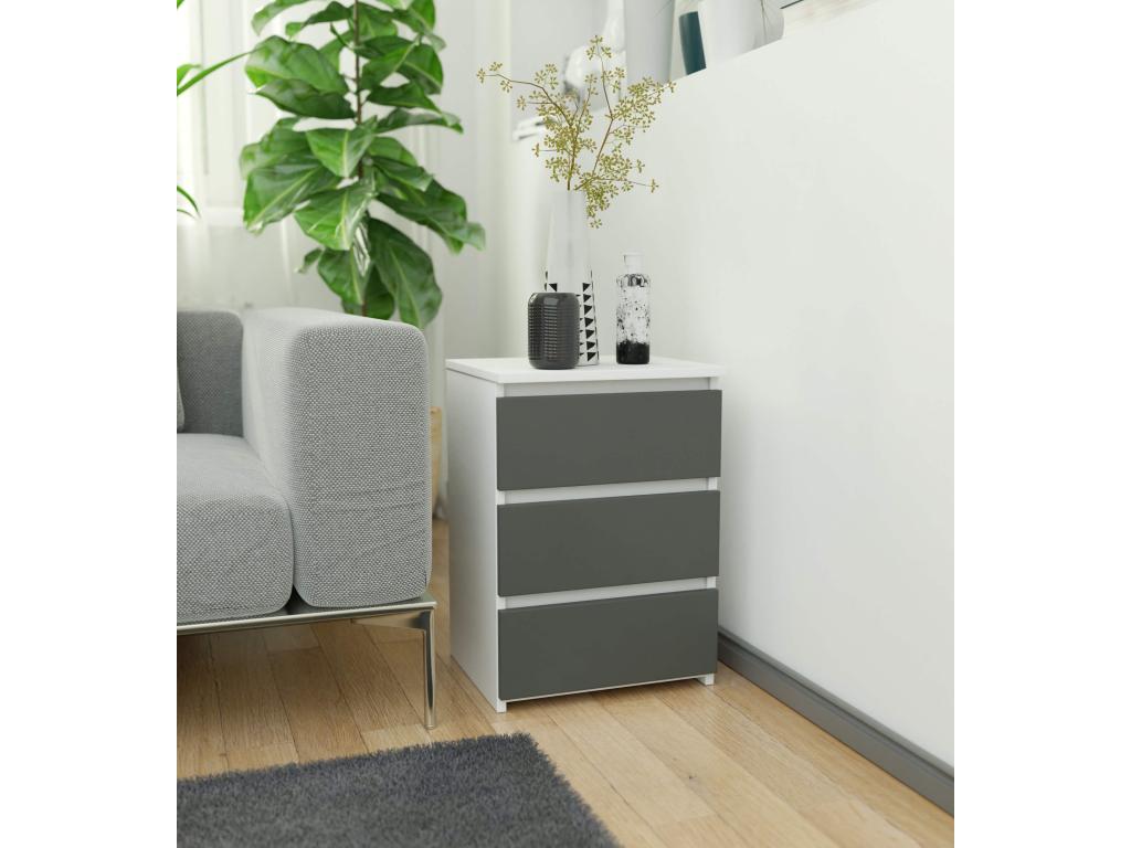 Mobenze CL3 White Bedside Table 40 cm 3 Drawers Graphite Grey Front 40x35x57 cm UHHI68857
