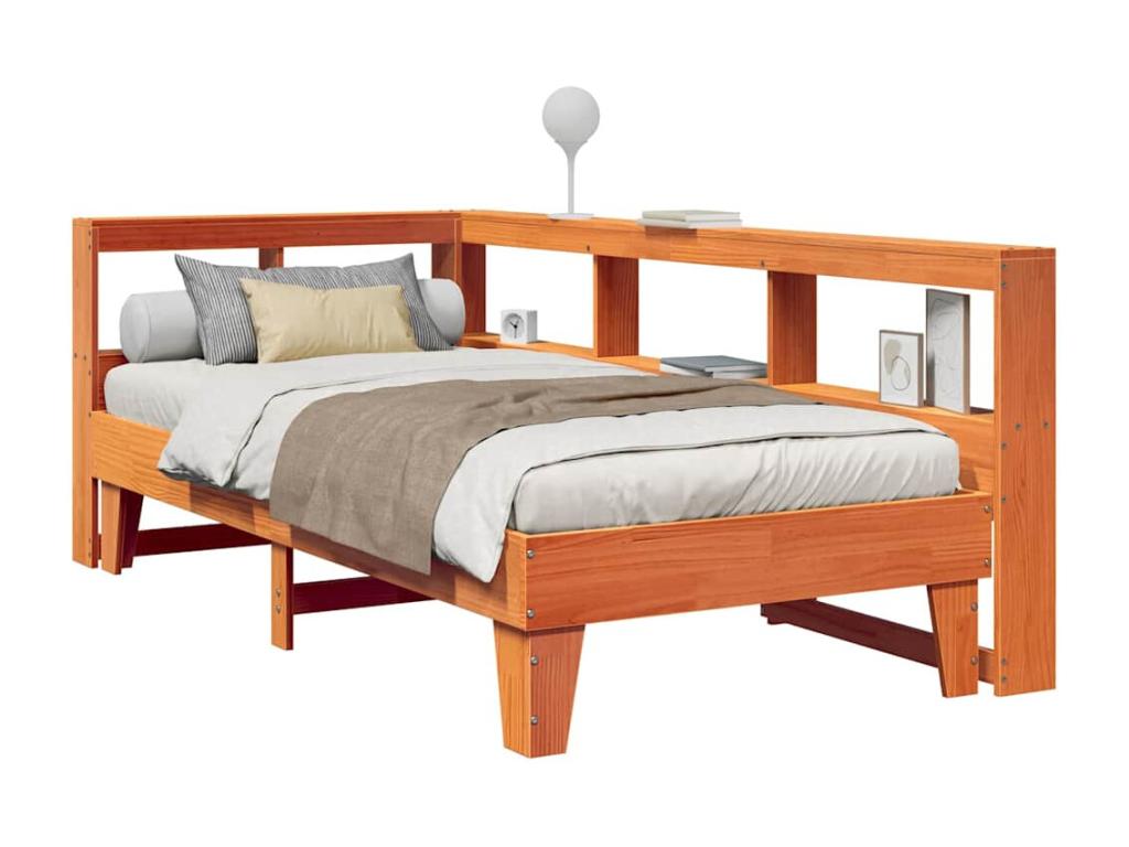 Bookshelf bed without mattress, brown wax finish, 75x190 cm, solid pine, WODY63656