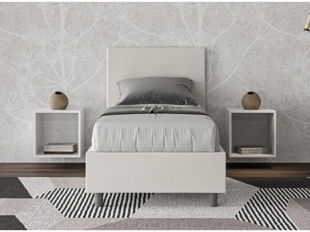 Modern adult bed in faux leather, Luxameub - White - 80x190 - Optional with storage DGME50091