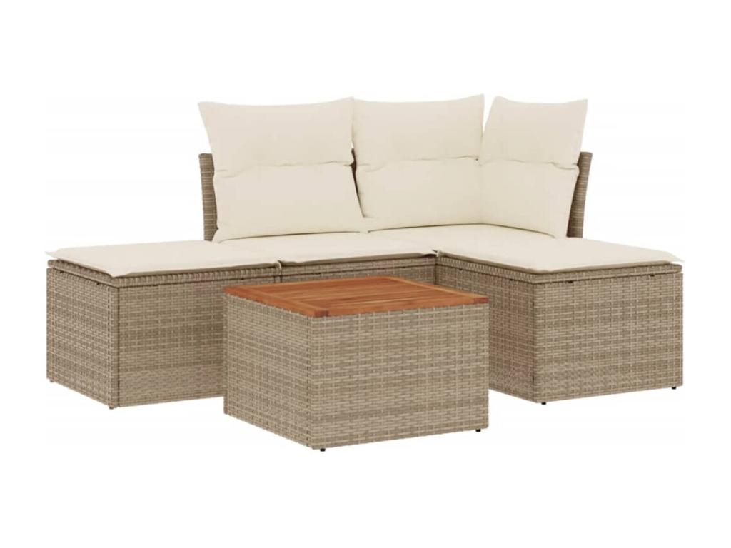 5-piece garden furniture set with cushions, beige woven resin YXXG59083