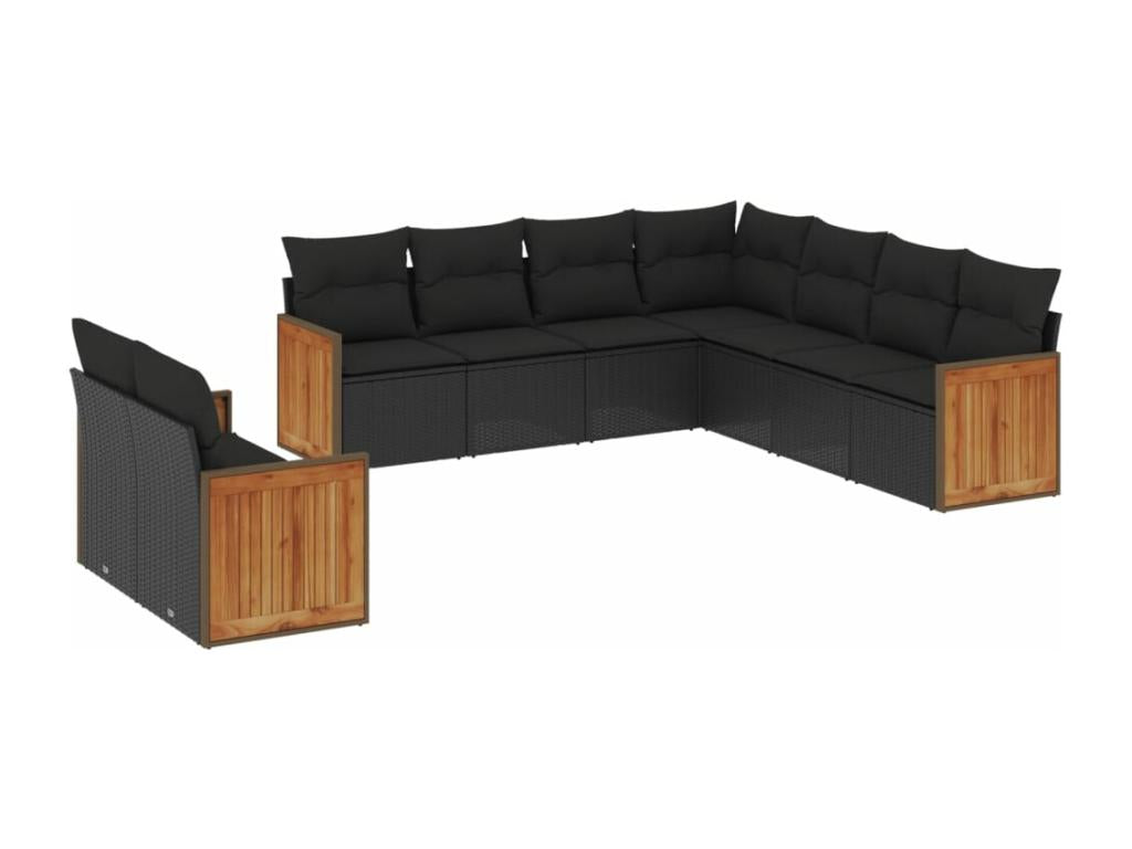 9-piece garden furniture set with cushions, black resin wicker YRQG66732