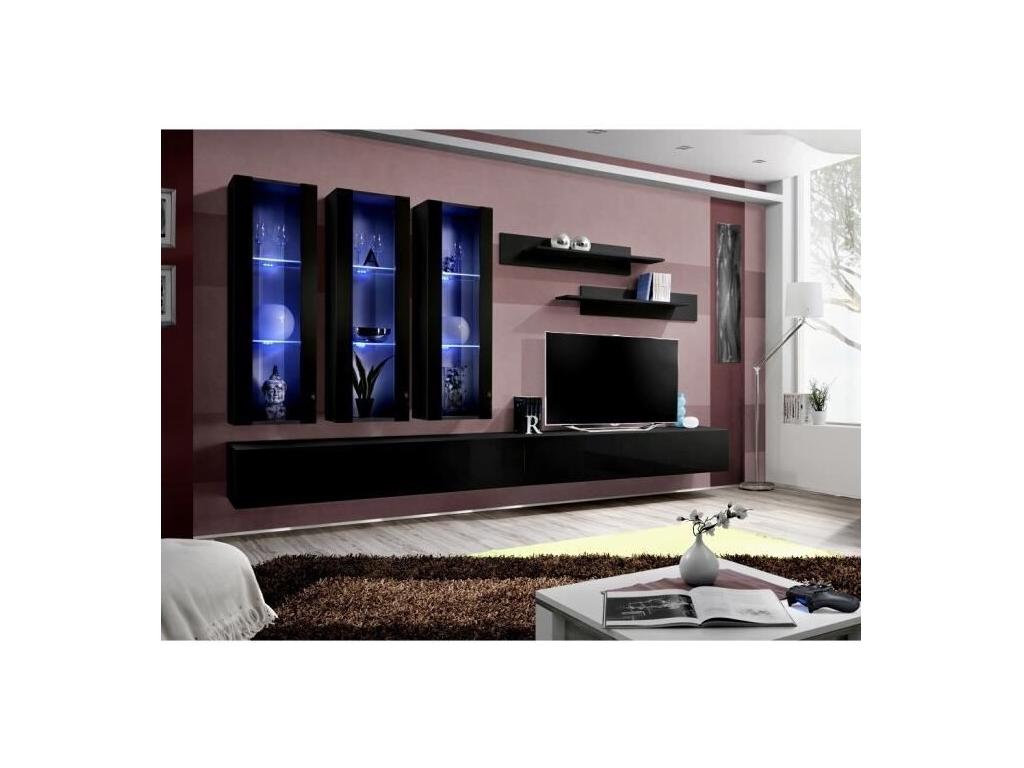 Mobenze E3 TV stand in glossy black - Modern wall-mounted Mobenze TV stand for your living room. CFLY67048