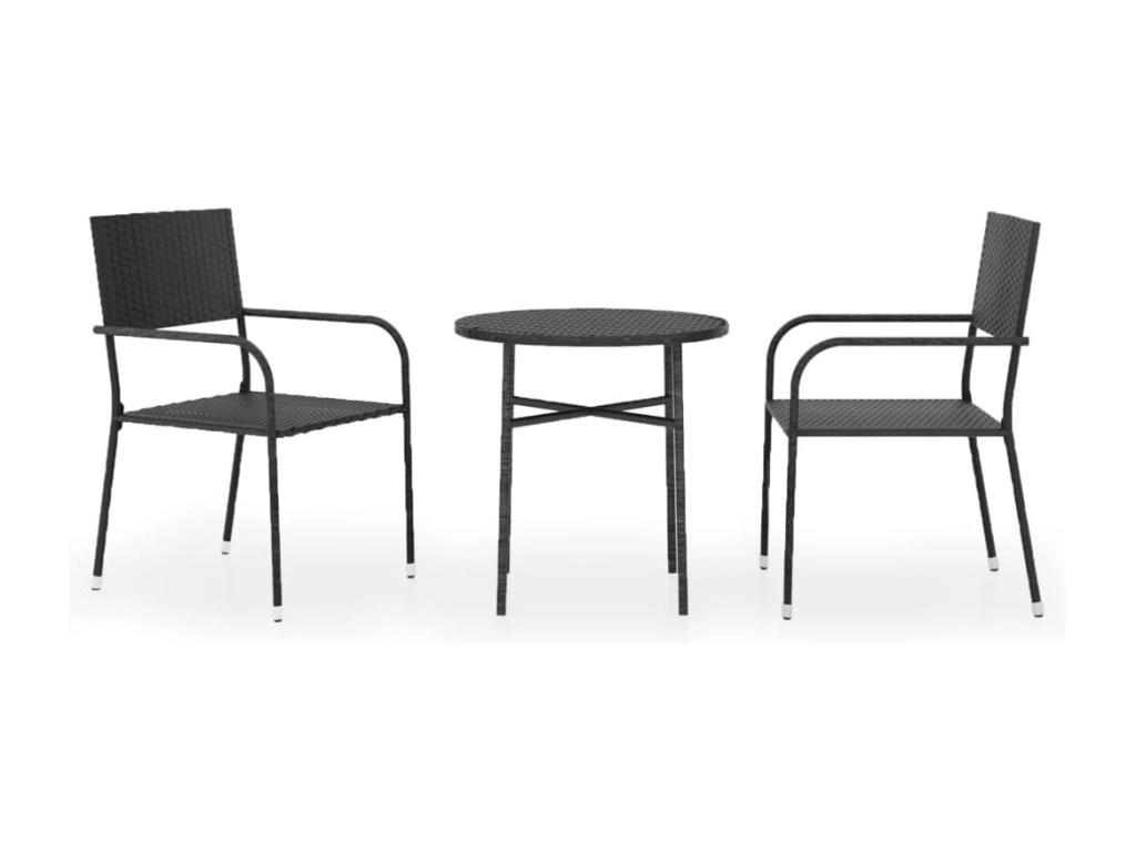 3-Piece Garden Dining Set, Black Wicker Resin ZRRJ24401