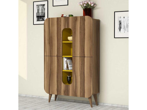 Luxameub 2-Door Bookcase, Natural and Yellow Wood RCNC04420