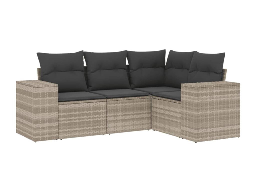 4-piece garden furniture set with light grey cushions, woven resin TBJH07198