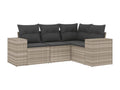 4-piece garden furniture set with light grey cushions, woven resin TBJH07198