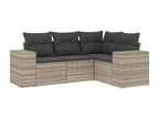 4-piece garden furniture set with light grey cushions, woven resin TBJH07198