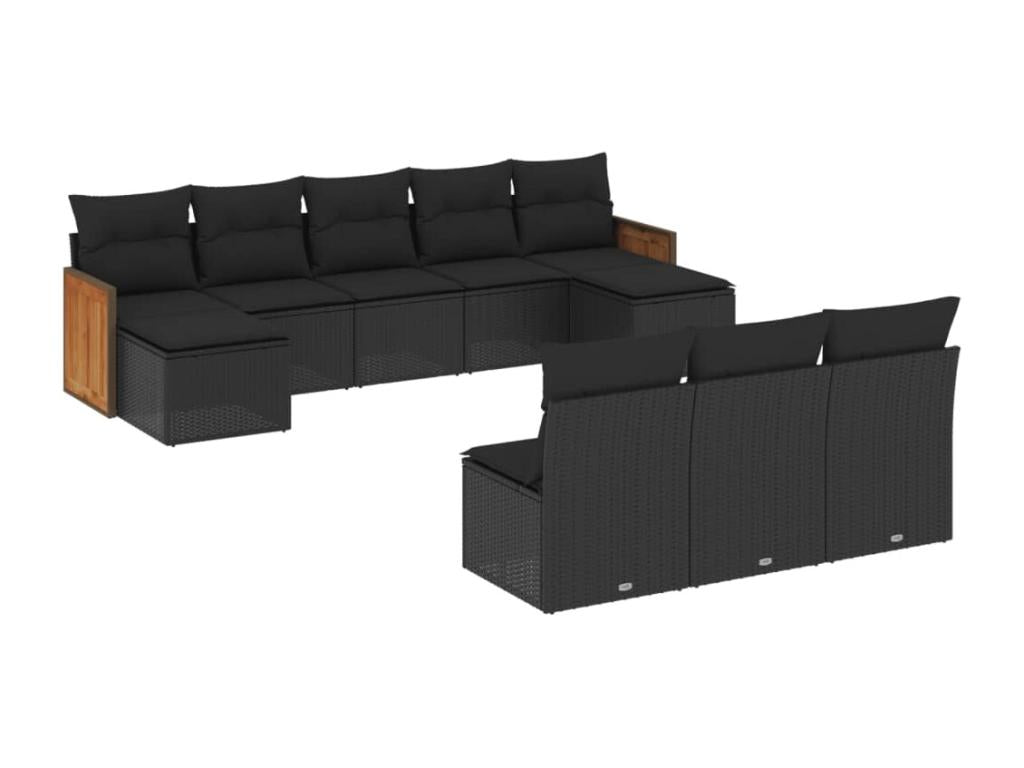 10-piece garden furniture set with cushions, black resin wicker KXYT38029