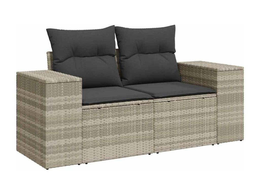 8-piece garden furniture set with light grey cushions, woven resin EOMF59117