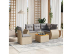 6-piece garden furniture set with cushions, beige wicker resin DEXZ11473