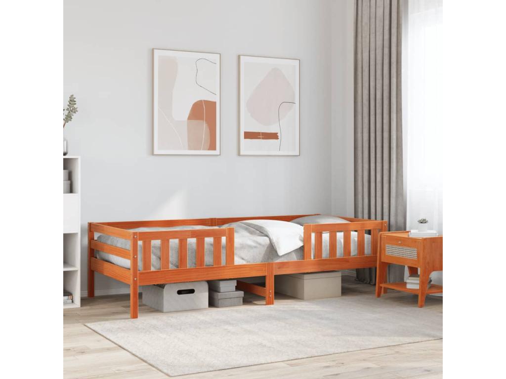 Brown wax bed frame 100x200 cm Solid pine moss DLPP27088