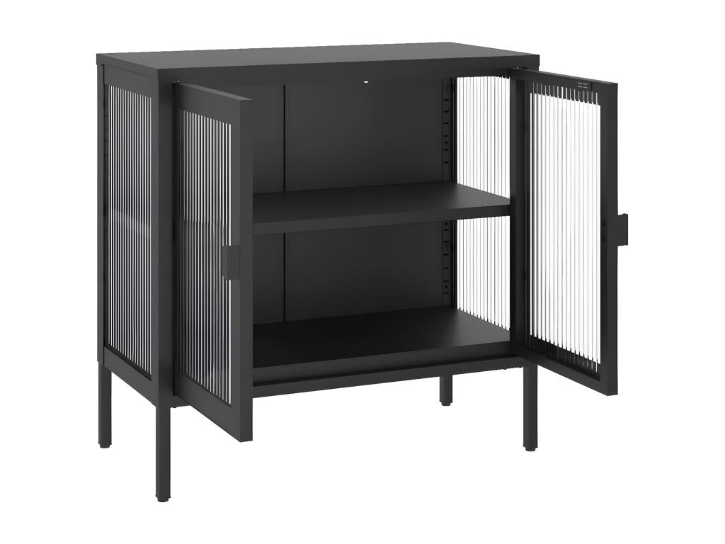 Black sideboard 70x35x70 cm glass and steel IGVE08181