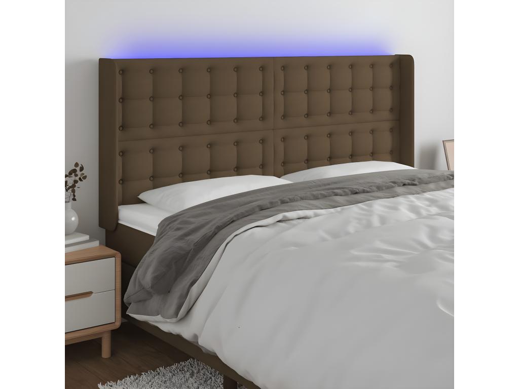 LED Headboard, Dark Brown, 183x16x118/128 cm, Fabric DJPV88425