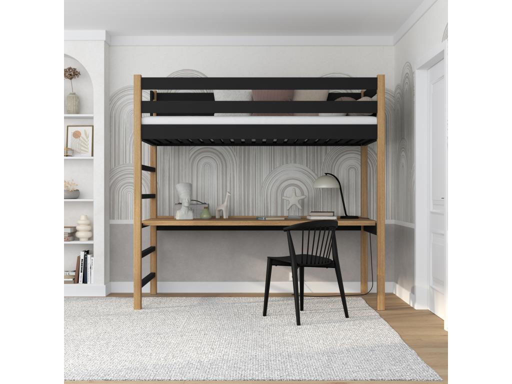 Mobenze loft bed - with desk N01 Black / Natural Oak 80x200 ZBSB89500