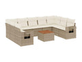 Garden furniture set with cushions, 10 pieces, beige woven resin, NPMV40375