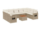 Garden furniture set with cushions, 10 pieces, beige woven resin, NPMV40375