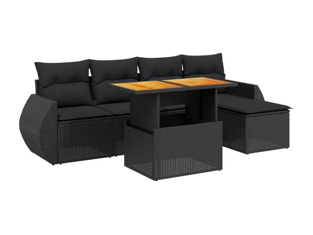 6-piece garden furniture set with cushions, black woven resin AYTR58674