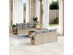 7-piece garden furniture set with cushions, beige woven resin JWJQ21379