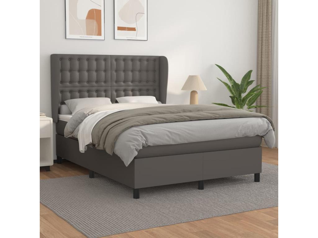Mobenze bed base with grey 140x200 faux leather mattress XSUX80413
