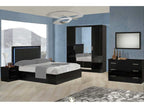 Black lacquered designer bed with black faux leather upholstered headboard and LED lighting, Luxameub-160x200 LYZZ92929