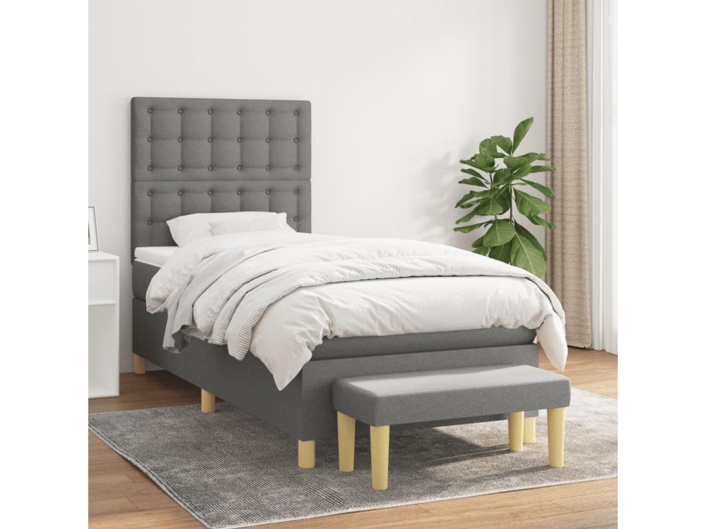 Upholstered bed base and mattress, Dark Grey, 90x190 cm, Fabric AEZJ24239