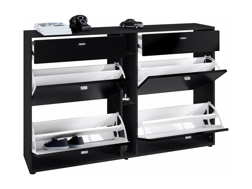 Luxury Matte Black and Metal Look Shoe Cabinet, WxHxD 155.5x95x28 cm, DPKL83622